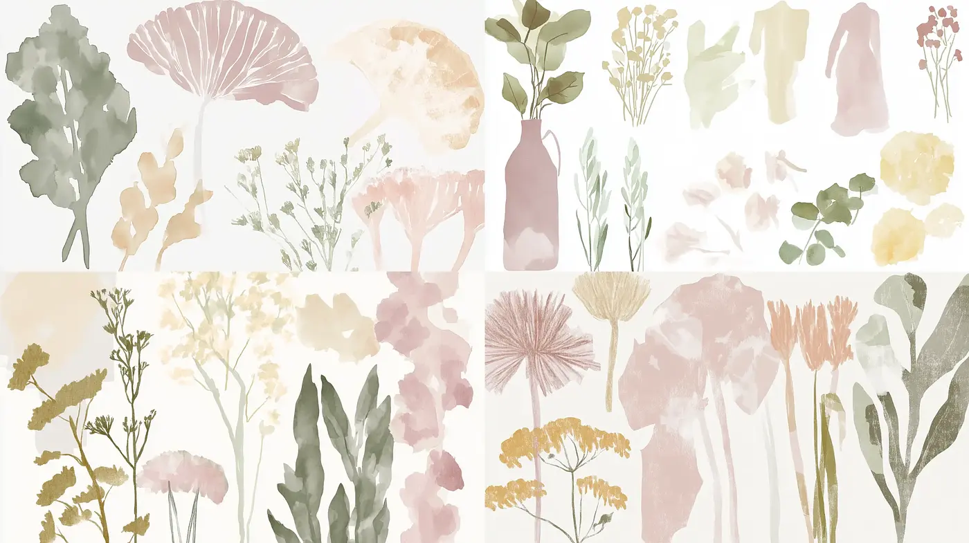 Ethereal Botanical Watercolor Collection - Midjourney sref style