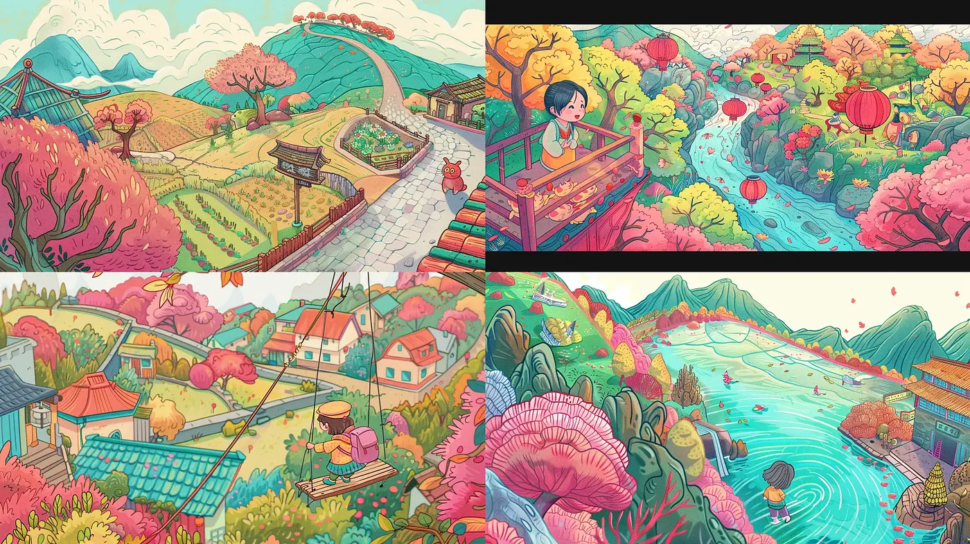 Idyllic Pastoral Serenity: A Harmonious Fusion of Color and Whimsy - Midjourney sref style