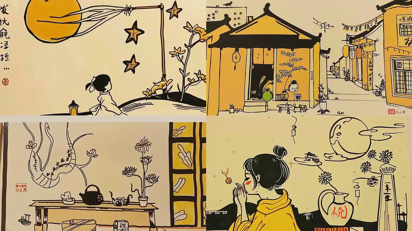 Monochromatic Nostalgia with Contemporary Asian Ink Wash Influence - Midjourney sref style
