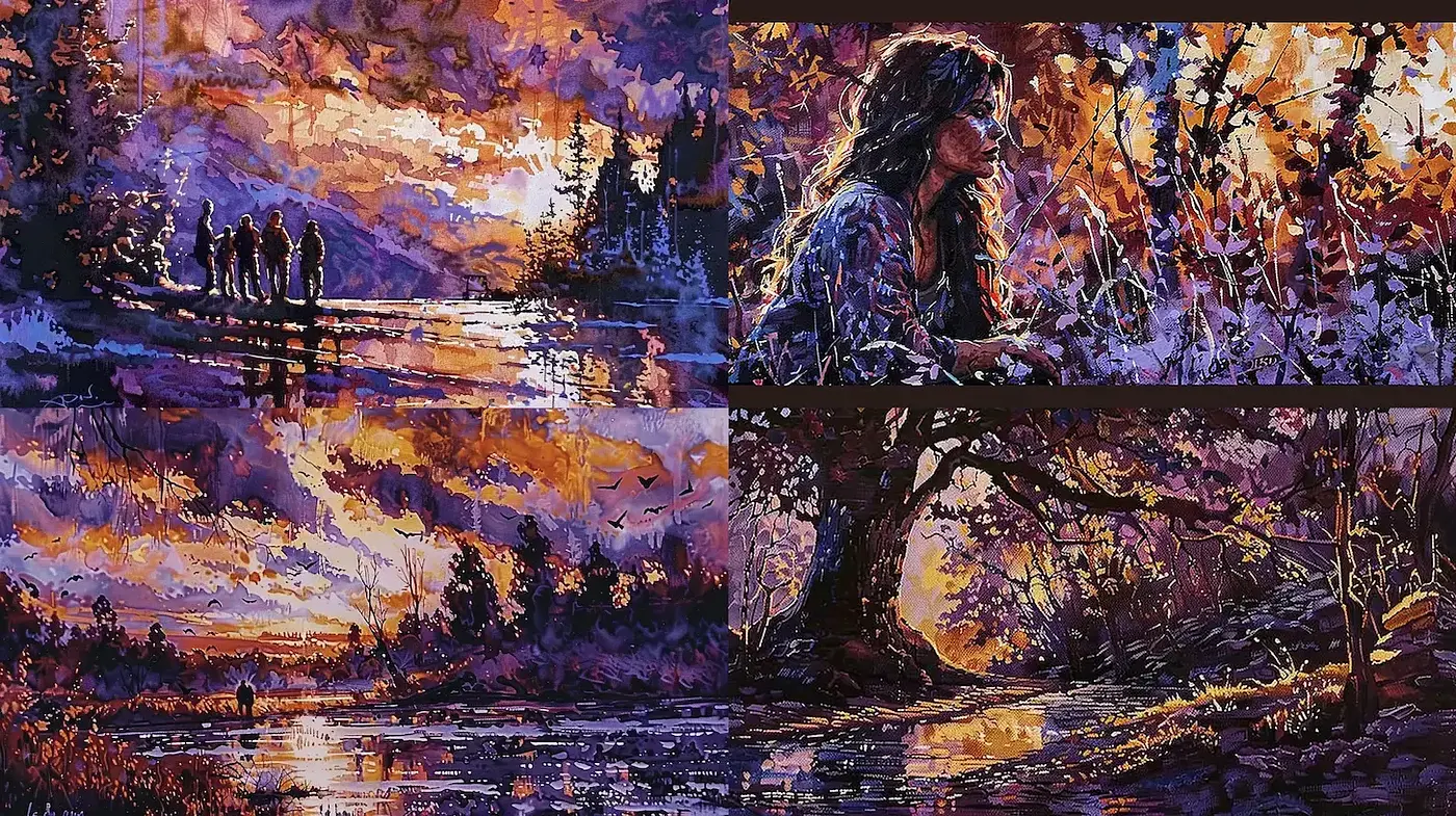 Vibrant, Luminously Evocative Painterly Style with Nature Themes - Midjourney sref style