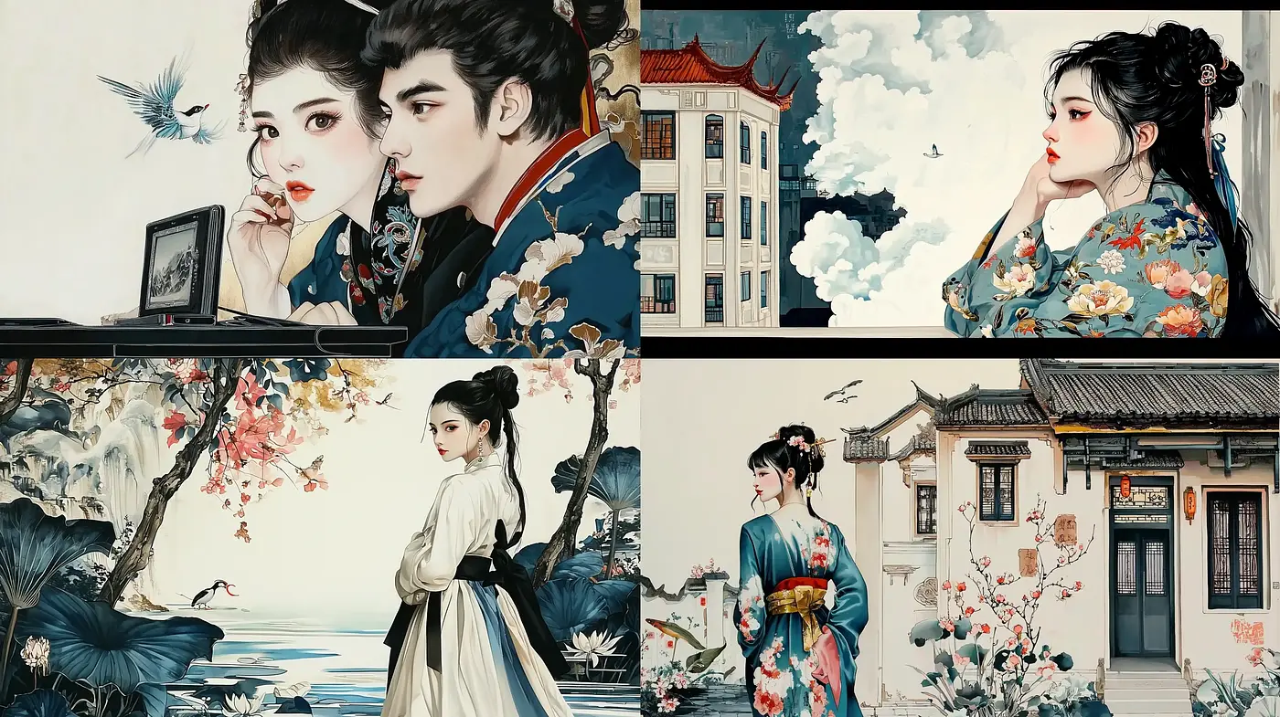 Ethereal Elegance in Oriental Brushwork - Midjourney sref style