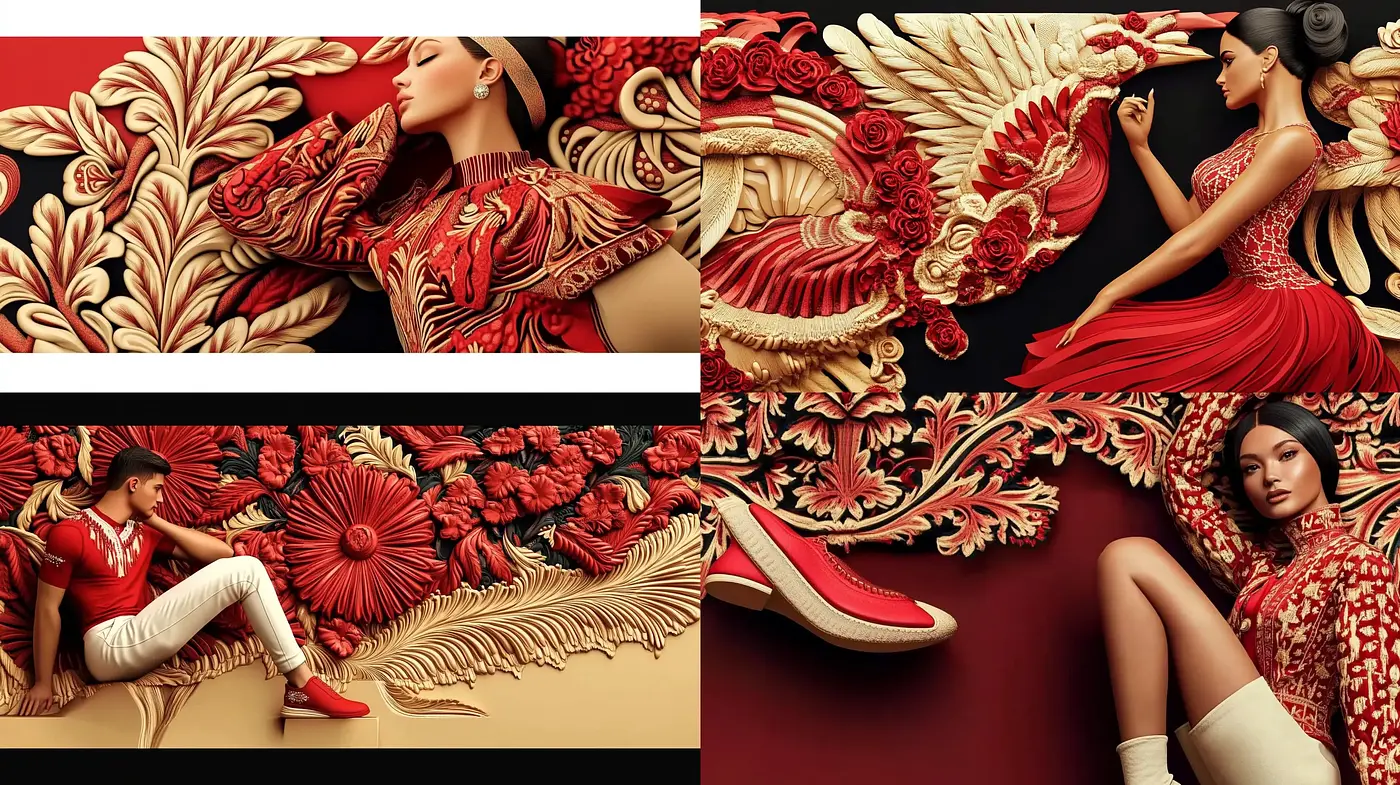 Crimson Elegance with Golden Flourishes - Midjourney sref style