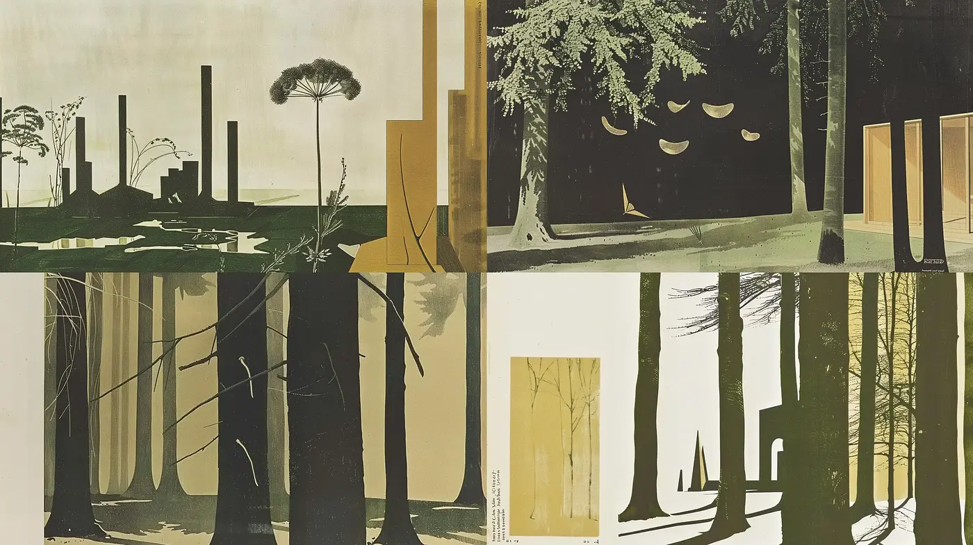 Contemplative Abstract Wilderness in Monochrome Sepia - Midjourney sref style