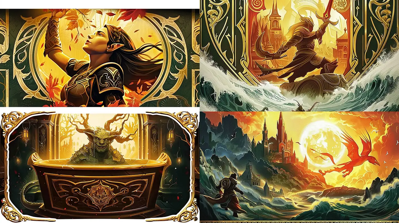 Epic Fantasia: Ornate Art Nouveau Meets Vibrant Comic Book Illustration - Midjourney sref style