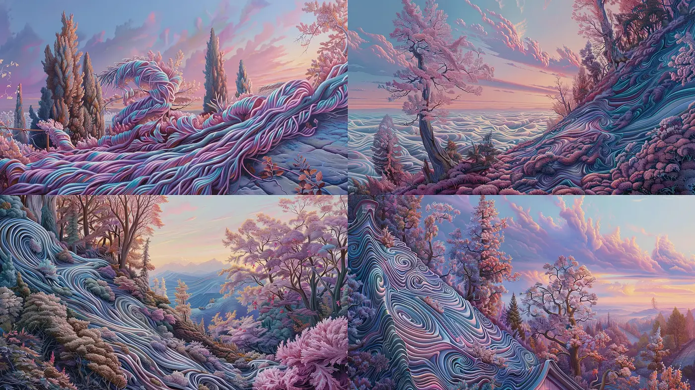 Ethereal Twilight Landscapes in Surreal Swirls - Midjourney sref style