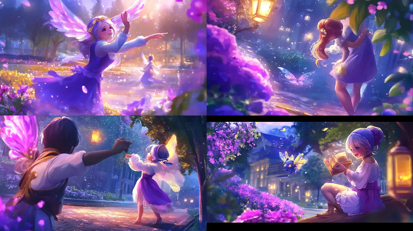 Enchanted Twilight: A Fairy Tale Illustration Series in Luminous Purples - Midjourney sref style