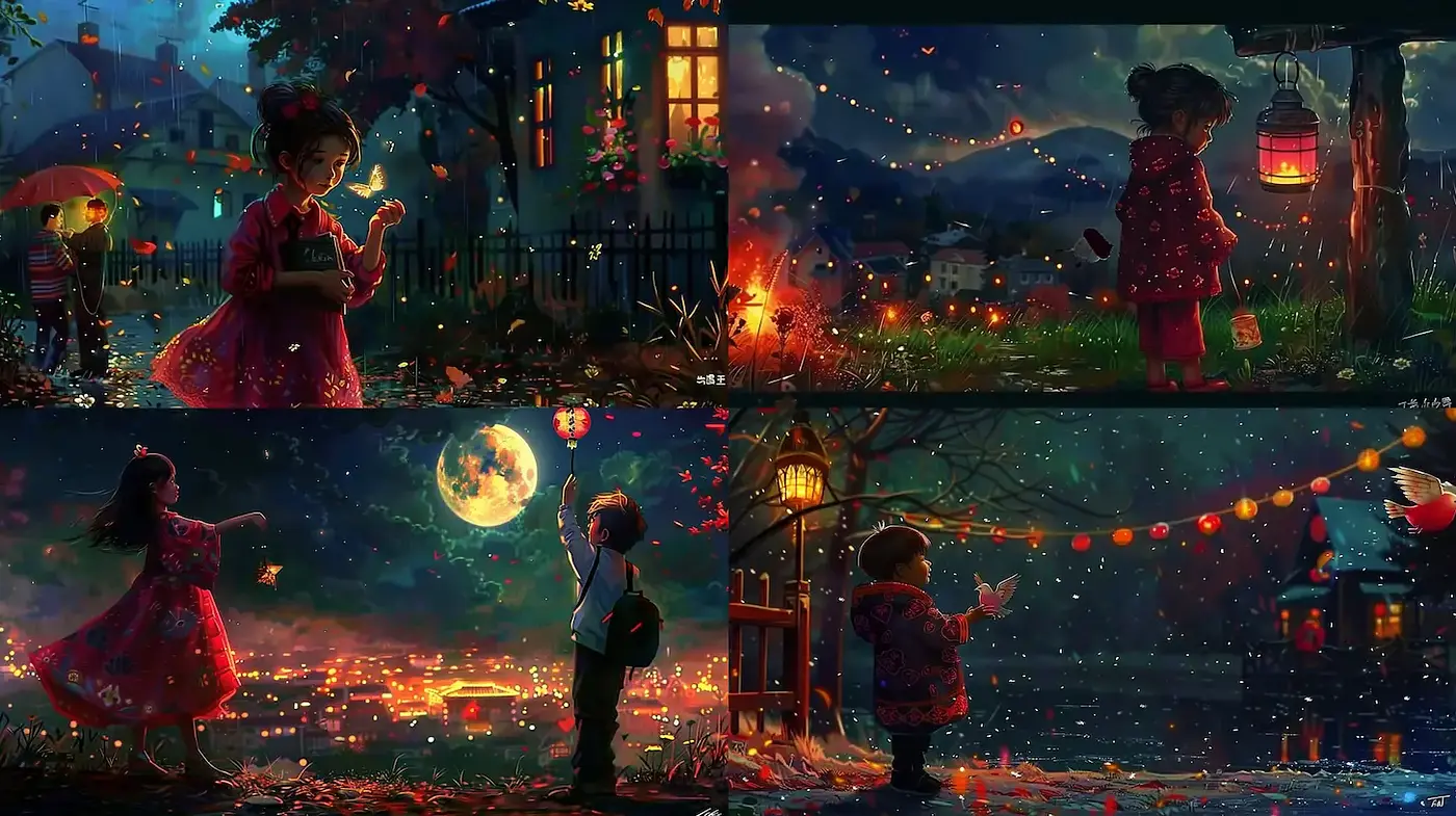 Whimsical and Enchanting Night Scenes with Cultural Elements - Midjourney sref style