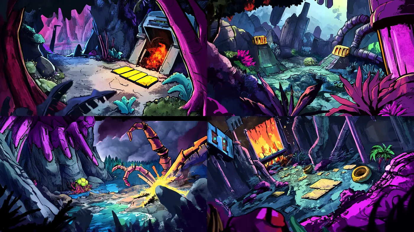 Surreal Neon Wilderness: A Synergy of Vivid Colors and Dreamlike Landscapes - Midjourney sref style
