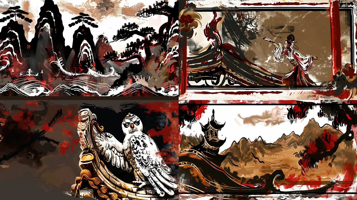 Dramatic Ink Brush Strokes and Ethereal Asian Aesthetics - Midjourney sref style