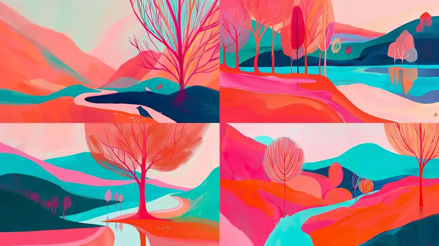Vibrant and Dreamy Landscape with a Playful Color Palette - Midjourney sref style