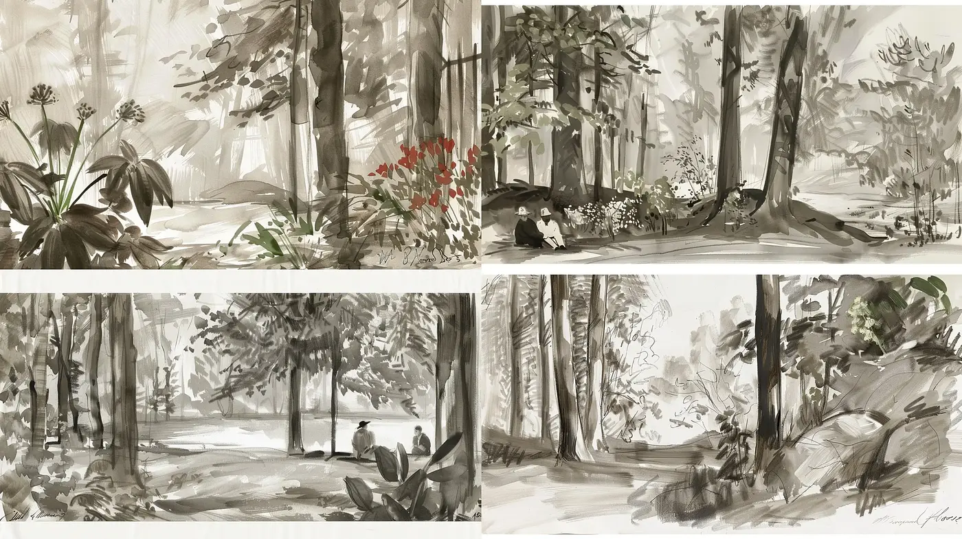 Serene Monochromatic Vignettes of Nature - Midjourney sref style