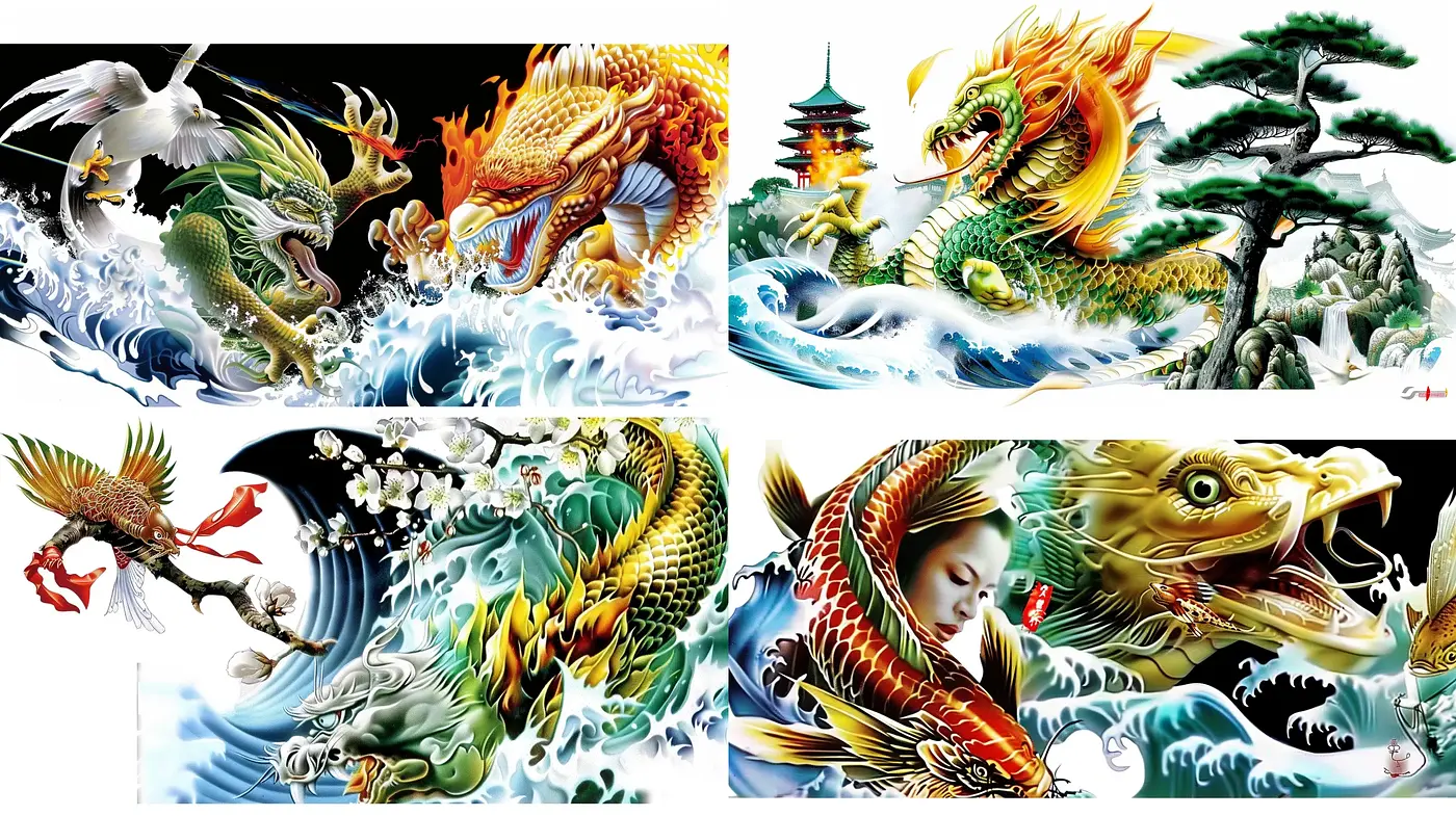 Vibrant Mythological Panache: A Synthetic Homage to Traditional East Asian Art - Midjourney sref style