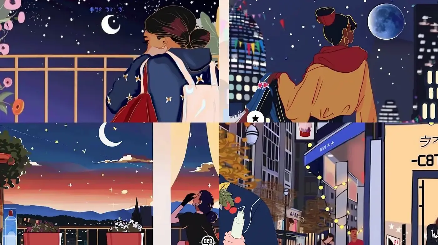 Charming Urban Nightscape with a Modern Aesthetic - Midjourney sref style