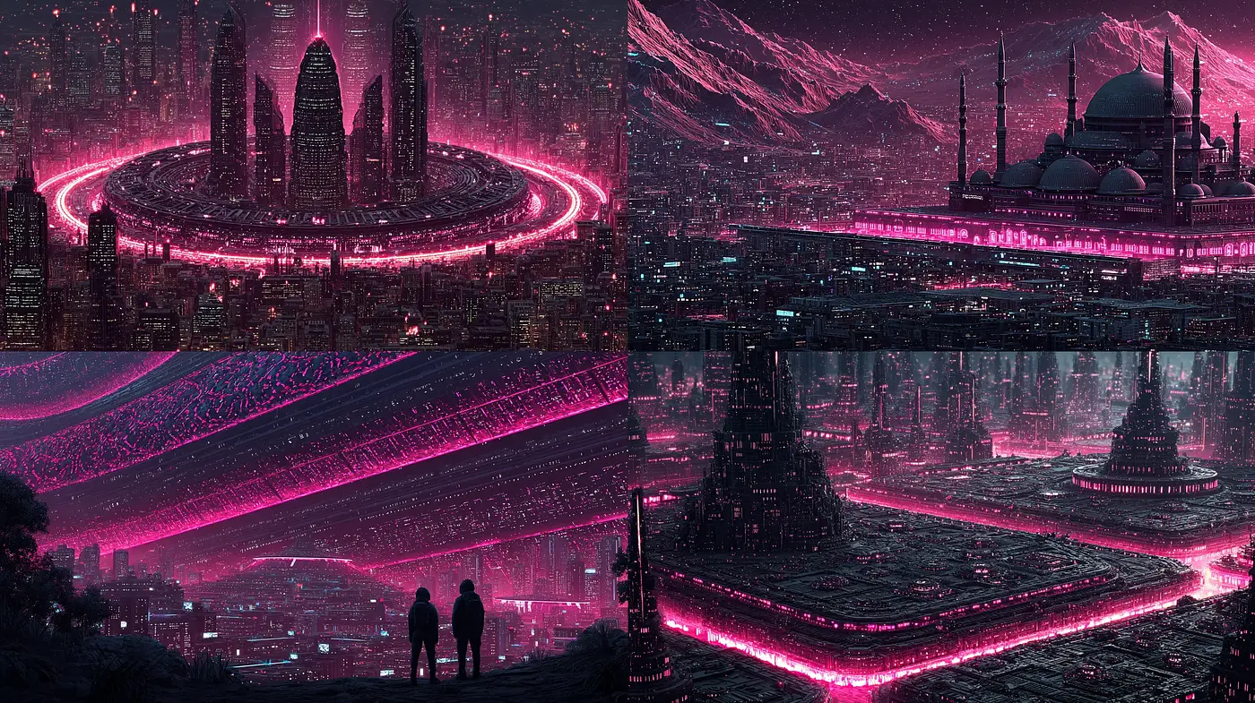 Futuristic Urban Landscapes with Neon Accents - Midjourney sref style