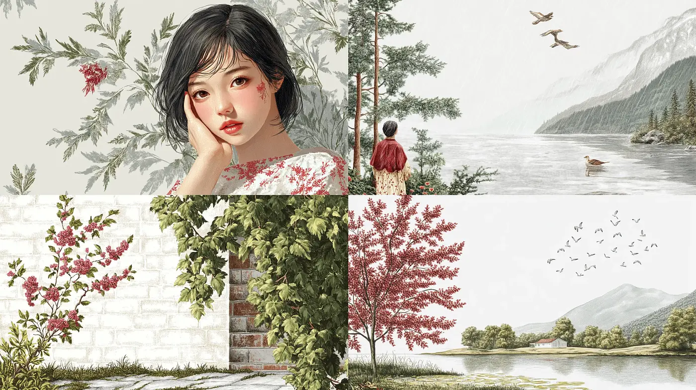 Tranquil Nature-Influenced Portraiture with a Hint of East Asian Aesthetics - Midjourney sref style