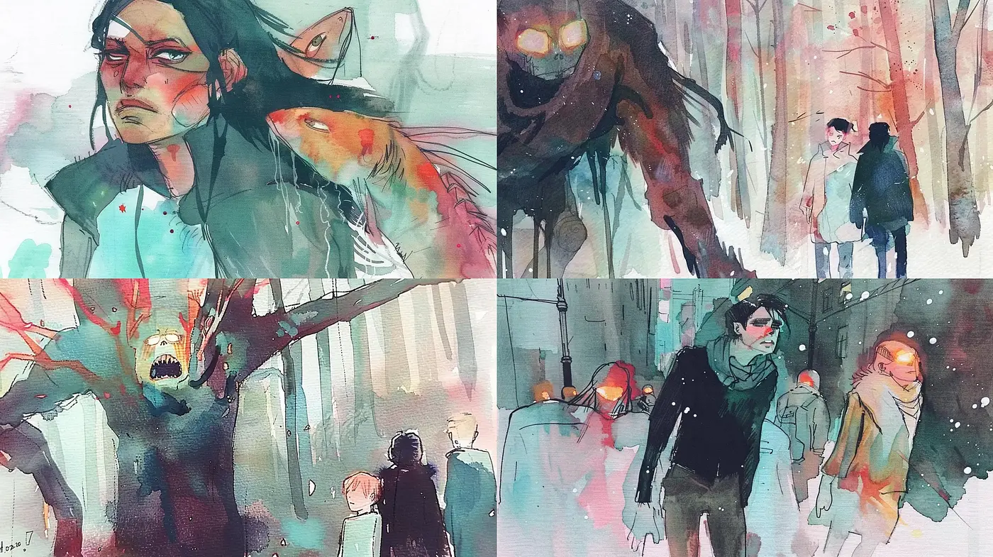 Ethereal Ink-Wash Dreamscape with Surreal Nuances - Midjourney sref style