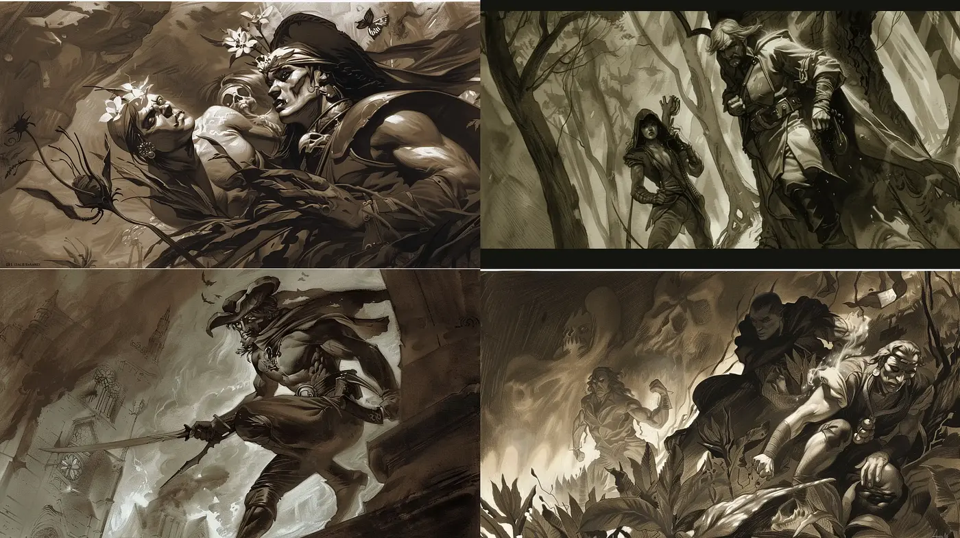 Monochromatic Sepia-Toned Fantastical Realism - Midjourney sref style
