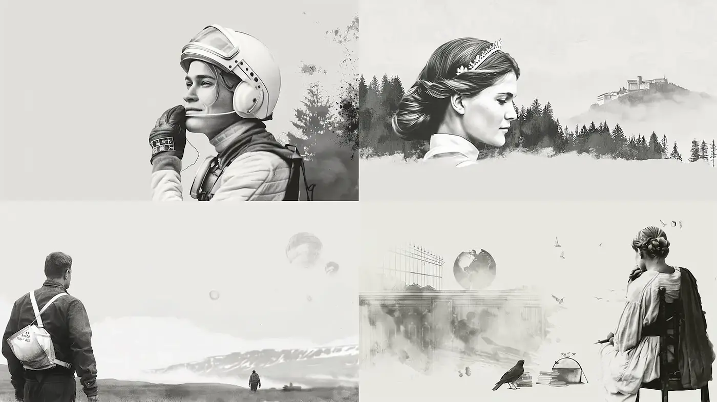 Monochromatic Exploration of Human Emotion and Nature - Midjourney sref style