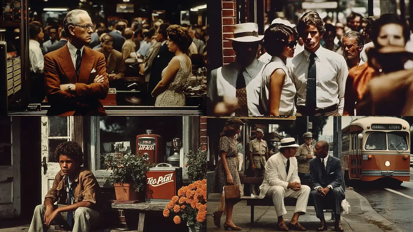 Stylized Urban Scenes with Vintage Nostalgia and Cinematic Depth - Midjourney sref style