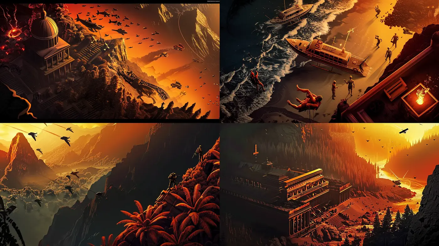 Epic Dystopian Vistas in Surreal Amber Hues - Midjourney sref style