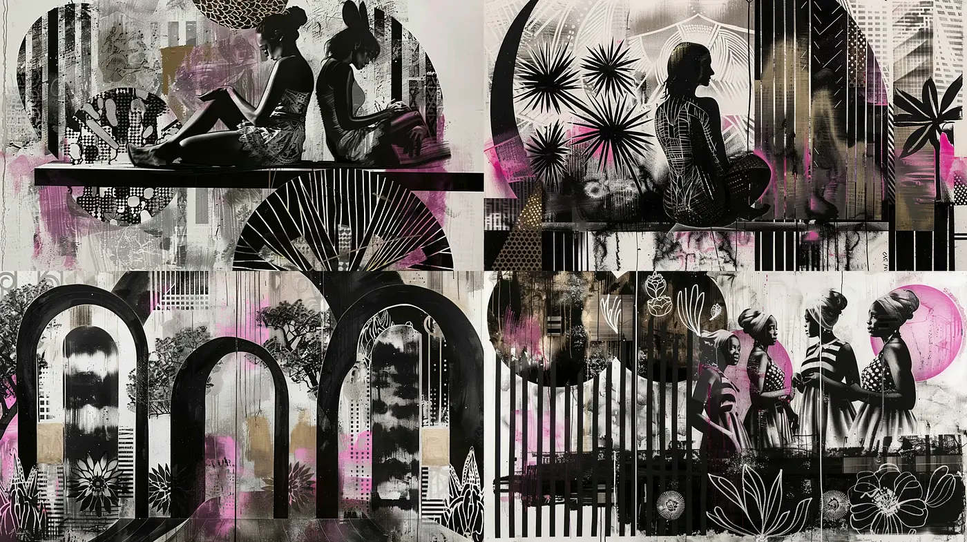 Monochromatic Elegance with Expressive Abstract Accents - Midjourney sref style
