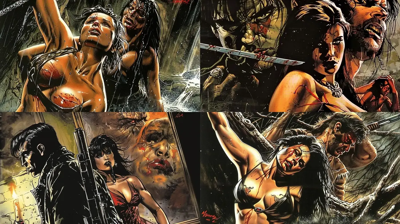 Graphic Novel Intensity: A Homage to Comic Book Artistry - Midjourney sref style