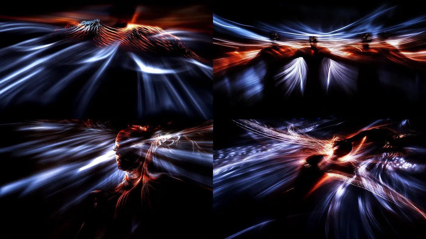 Dynamic Light Flow with Ethereal Ambiance in Contemporary Visuals - Midjourney sref style