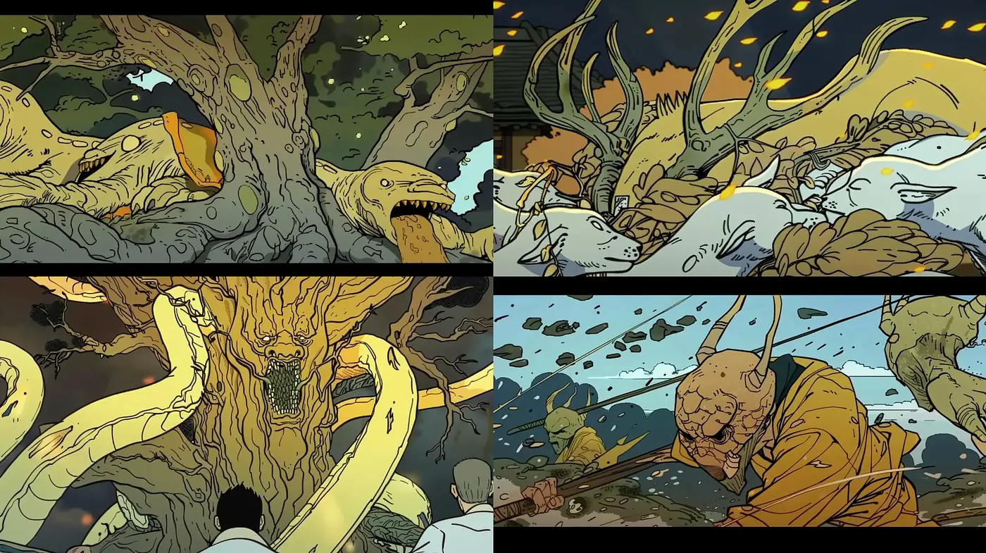 Mythical Nature in Enigmatic Hues: A Fusion of Fantasy and Graphic Novel Artistry - Midjourney sref style
