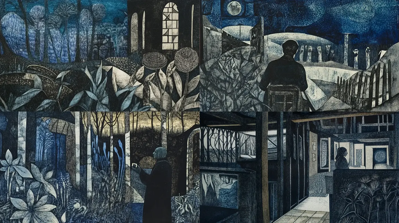 Nocturnal Elegance of Stippled Dreams - Midjourney sref style