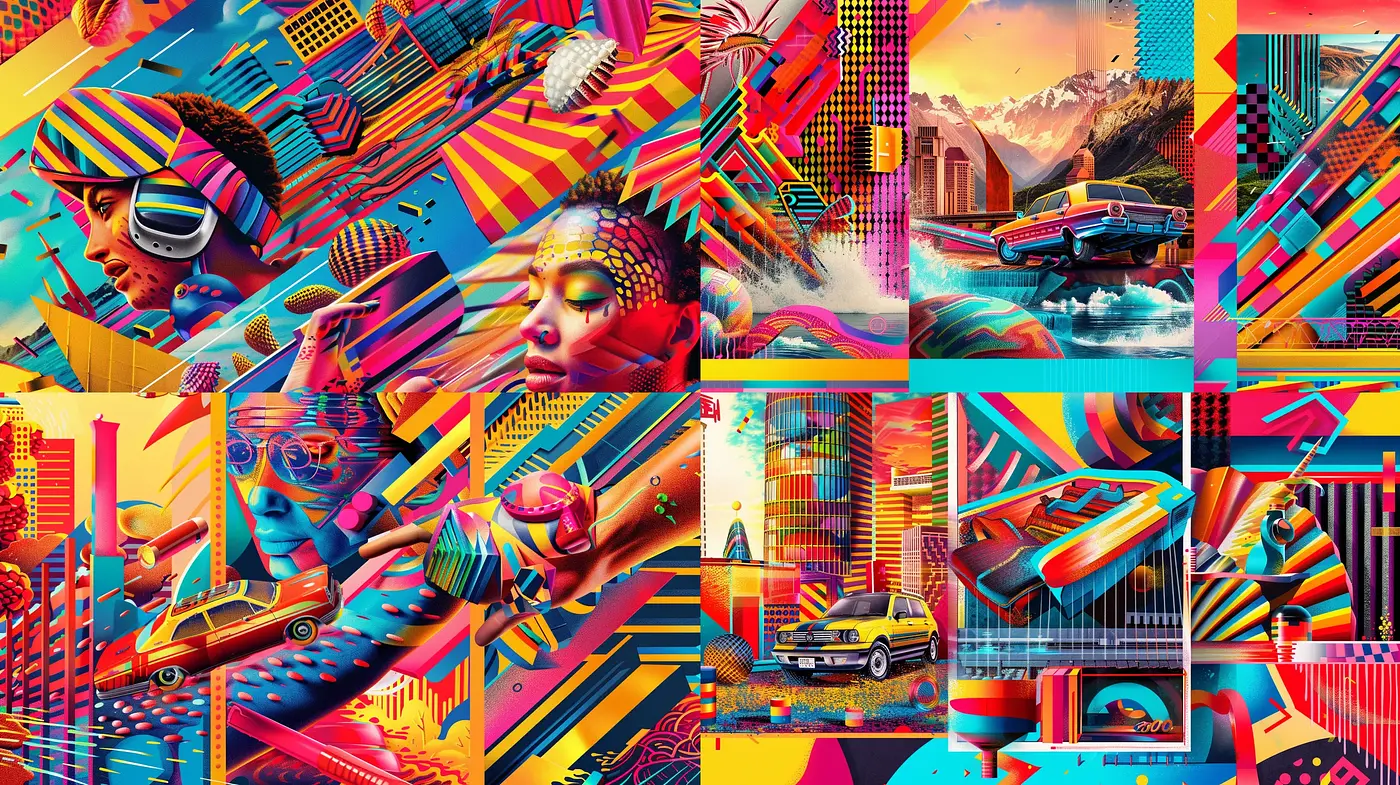 Vibrant Retrofuturism Blend with Synthwave Aesthetics - Midjourney sref style