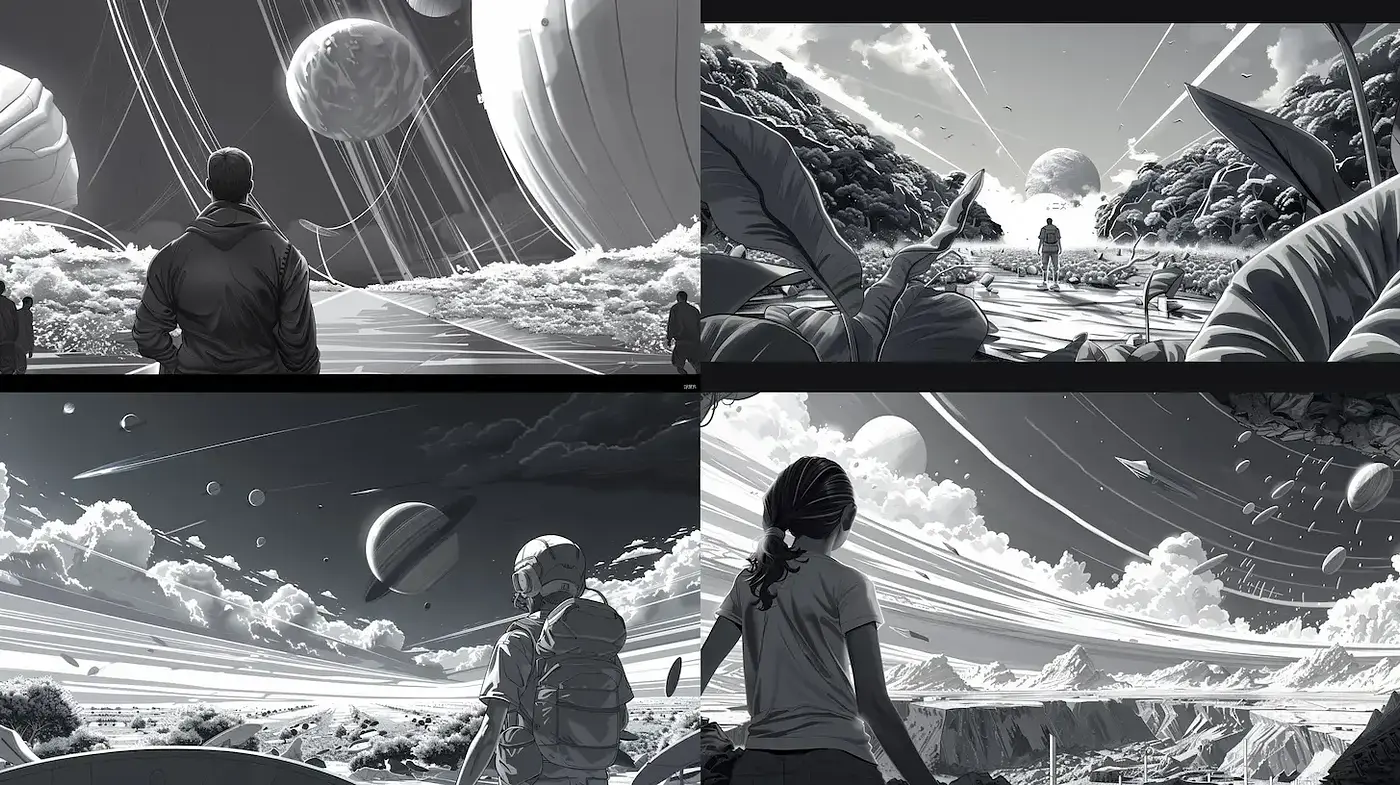 Monochromatic Dreamscapes with Ethereal Textures and Dynamic Lines - Midjourney sref style