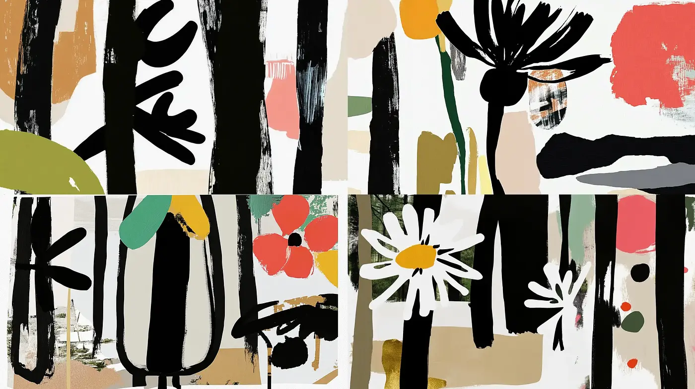 Abstract Expressionist Exploration with Earthy Tones and Floral Motifs - Midjourney sref style