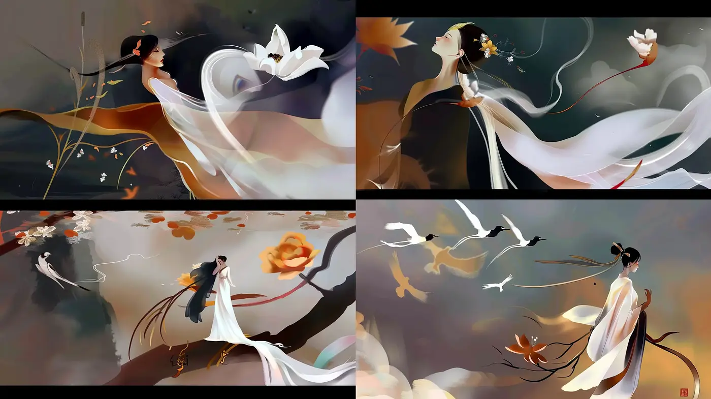 Ethereal Flow of Elegance in Warm Hues - Midjourney sref style