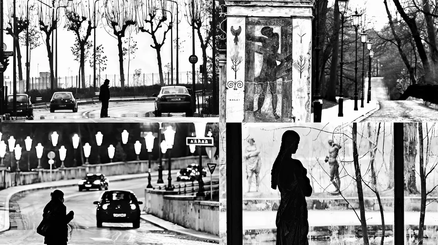 Monochromatic Urban Reflections with Timeless Elegance - Midjourney sref style