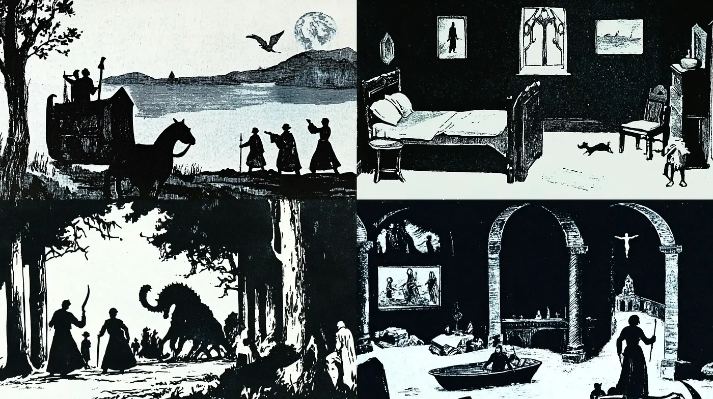 Silhouetted Nostalgia in Monochromatic Serenity - Midjourney sref style