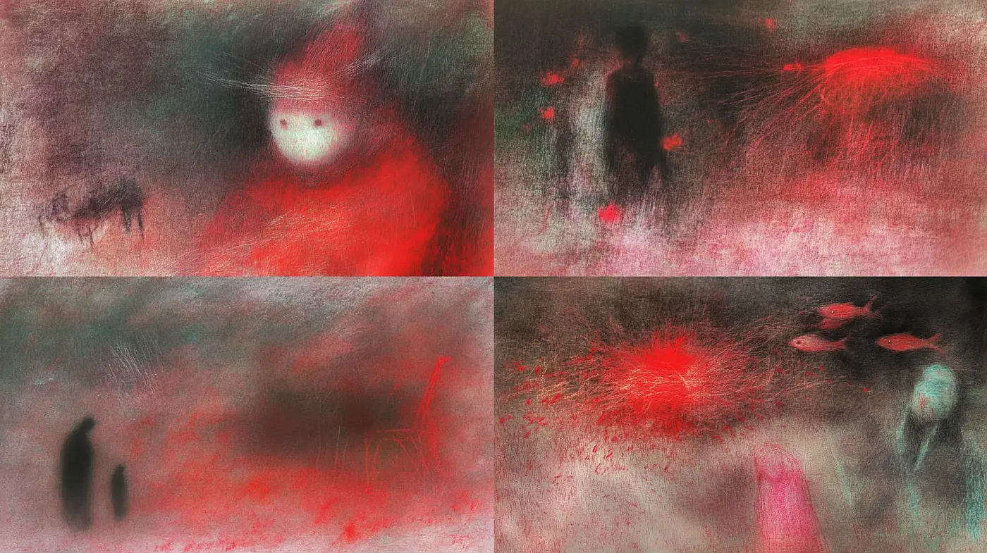 Ethereal Shades of Rouge: Abstract Expressionist Dreamscapes - Midjourney sref style