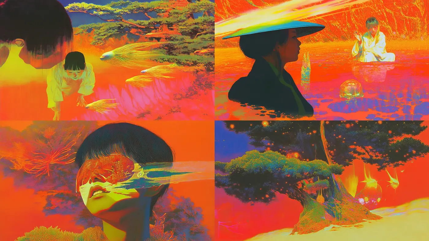 Ethereal Crimson Dreamscape in Surreal Brushwork - Midjourney sref style