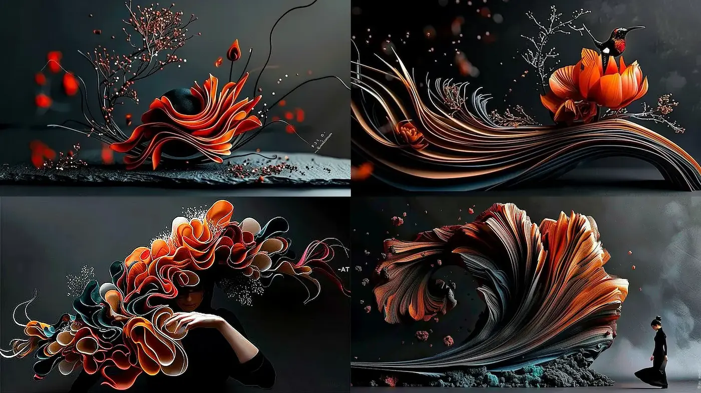 Captivating Flowing Forms with Organic Textures and Emotional Depth - Midjourney sref style