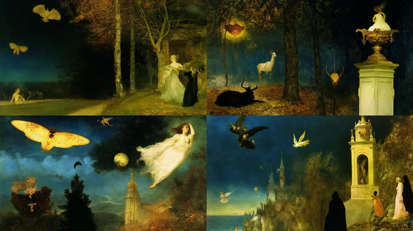 Ethereal Nocturnal Dreamscape with Surrealist Tendencies - Midjourney sref style
