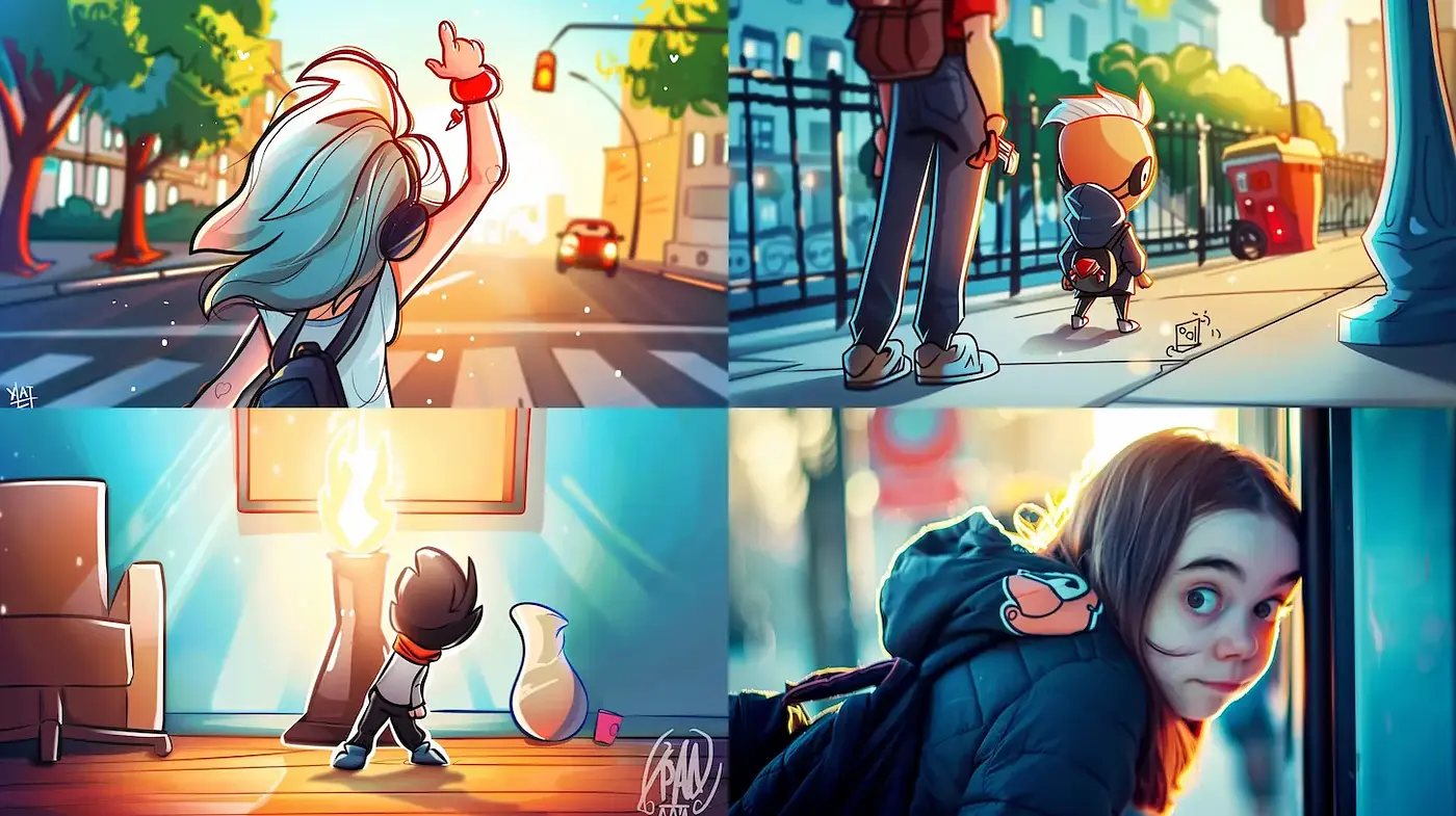 Dynamic and Playful Urban Scenes with Whimsical Elements - Midjourney sref style