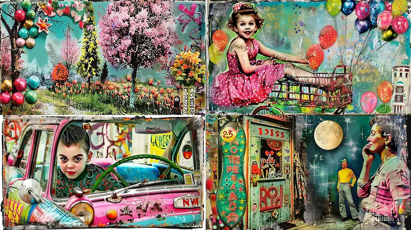Vividly Whimsical Retro Aesthetic with a Nostalgic Vibe - Midjourney sref style