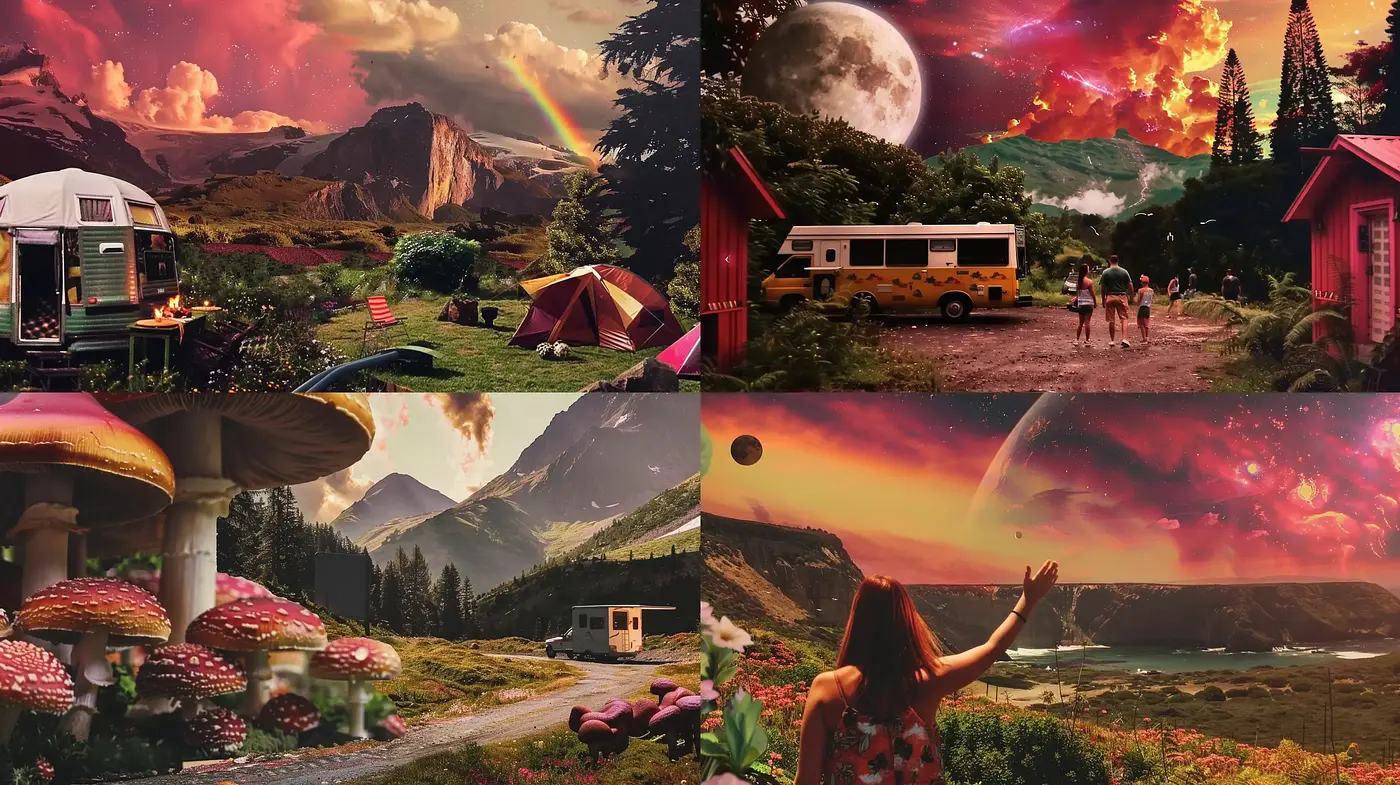 Surreal Dreamscapes with Vivid Chromatic Harmony - Midjourney sref style