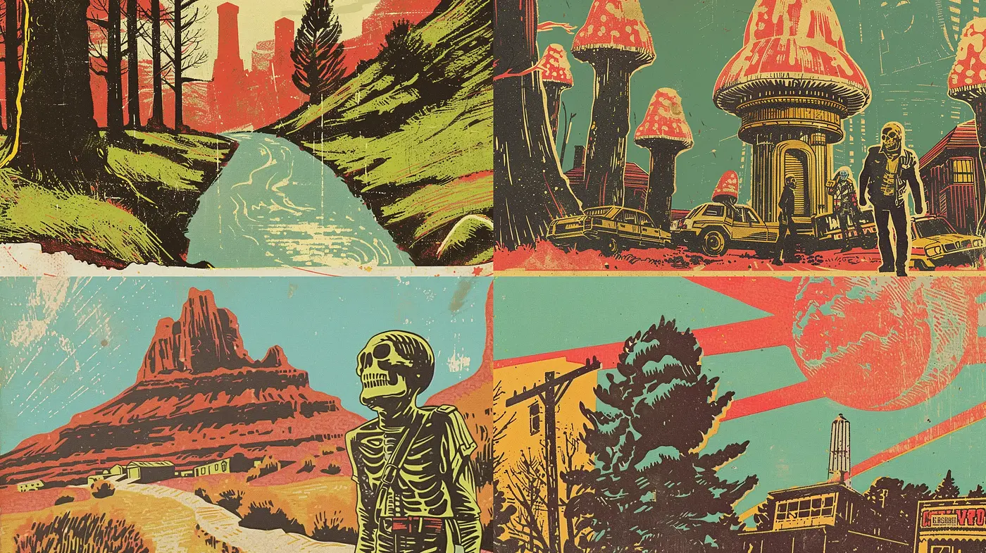 Retrofuturistic Nostalgia in Earthy Tones - Midjourney sref style