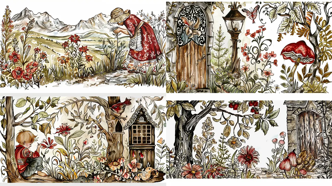 Whimsical Nature's Enchantment: A Consistent Fusion of Earthy Tones and Detailed Illustration - Midjourney sref style