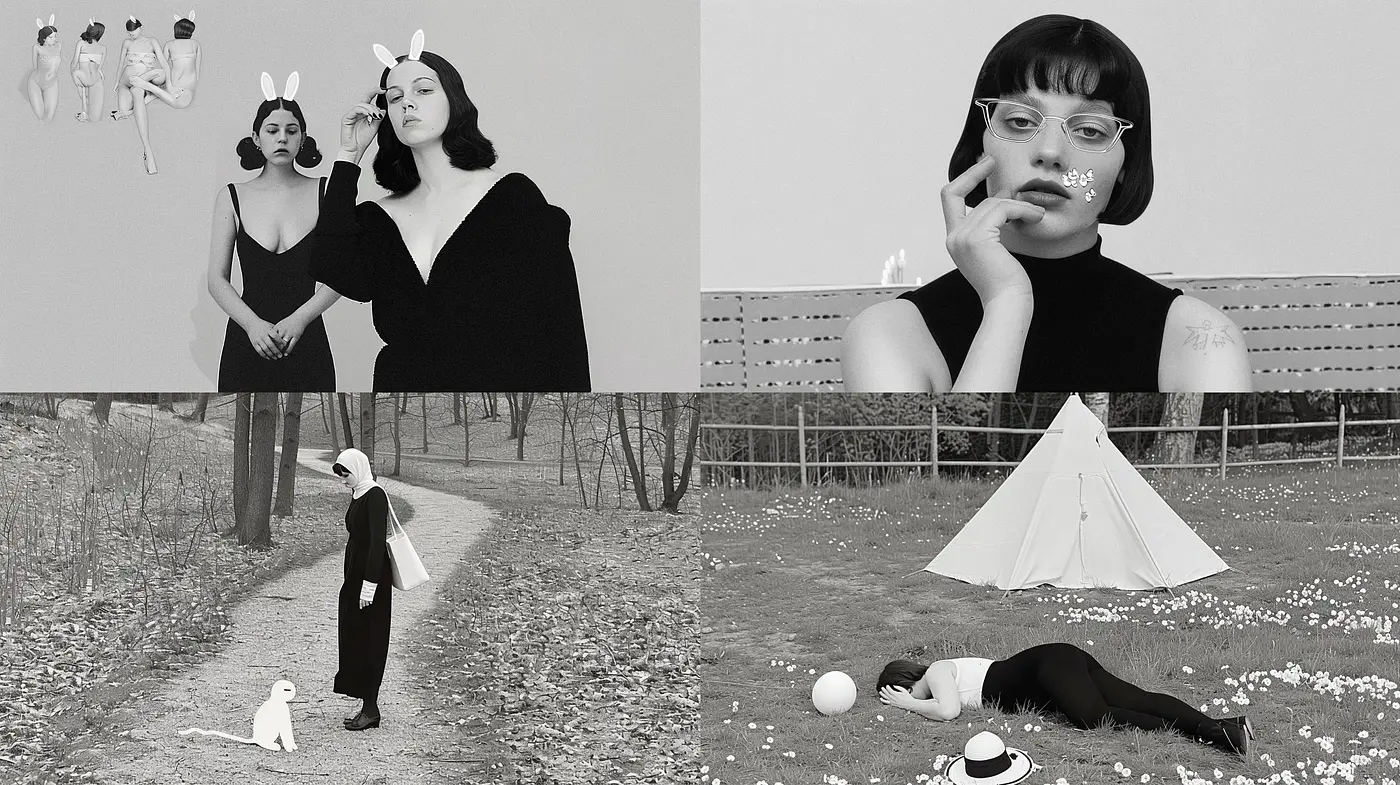 Monochromatic Whimsy with Surreal Overtones - Midjourney sref style