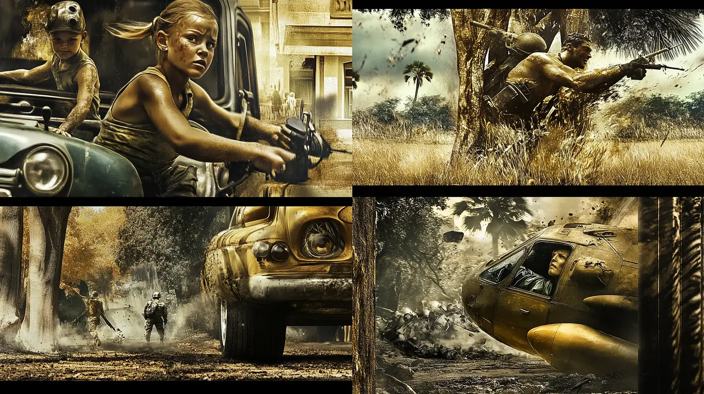Melancholic Dystopia: A Harmonious Blend of Sepia Tones and Surreal Warfare - Midjourney sref style