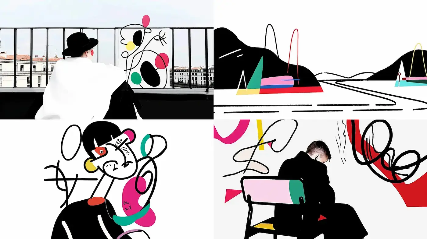 Contemporary Abstract Minimalism with Playful Organic Shapes - Midjourney sref style