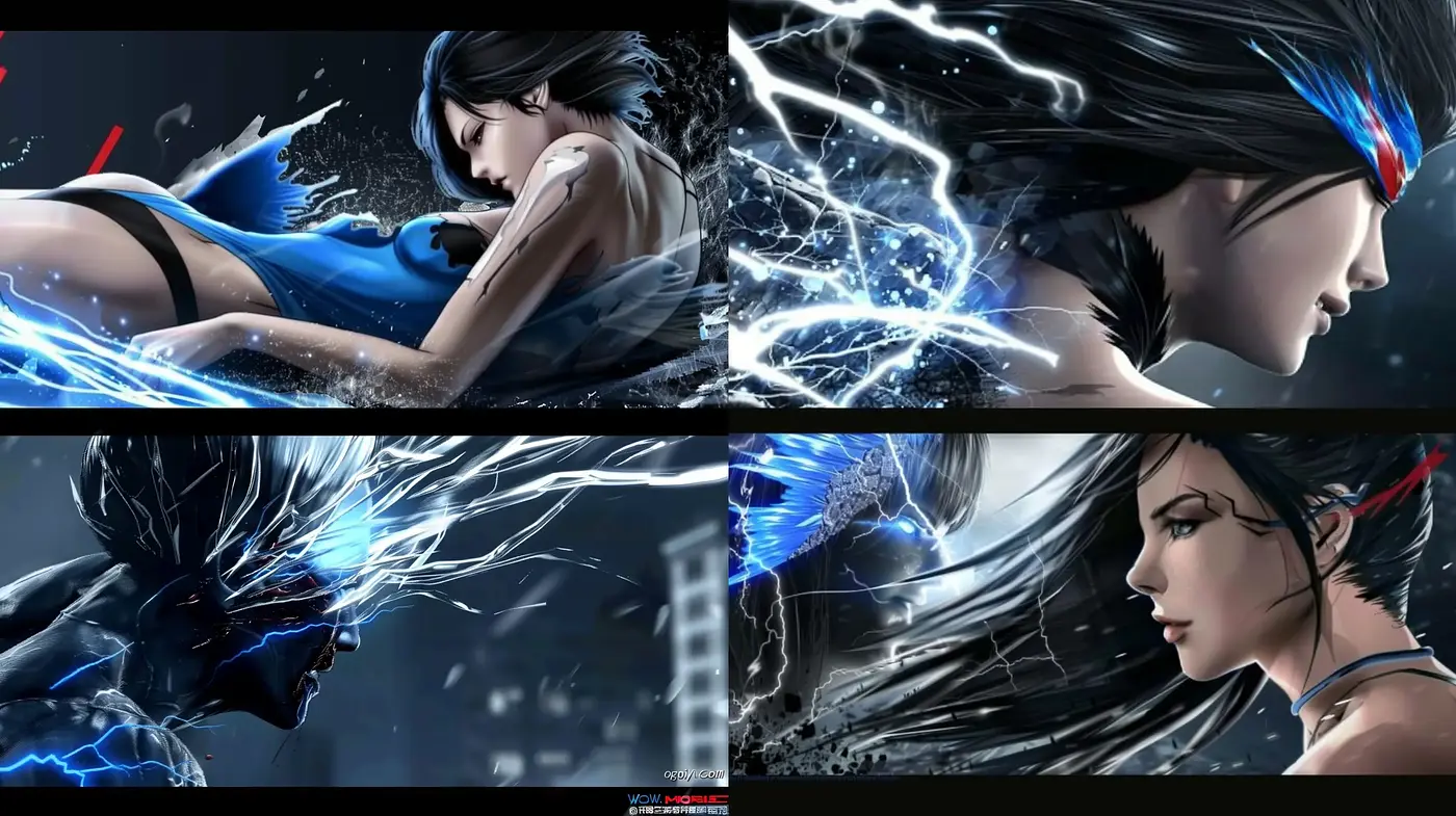 Electrifying Elegance in Dynamic Blues: A Hyper-Realistic Fusion with Anime Attributes - Midjourney sref style