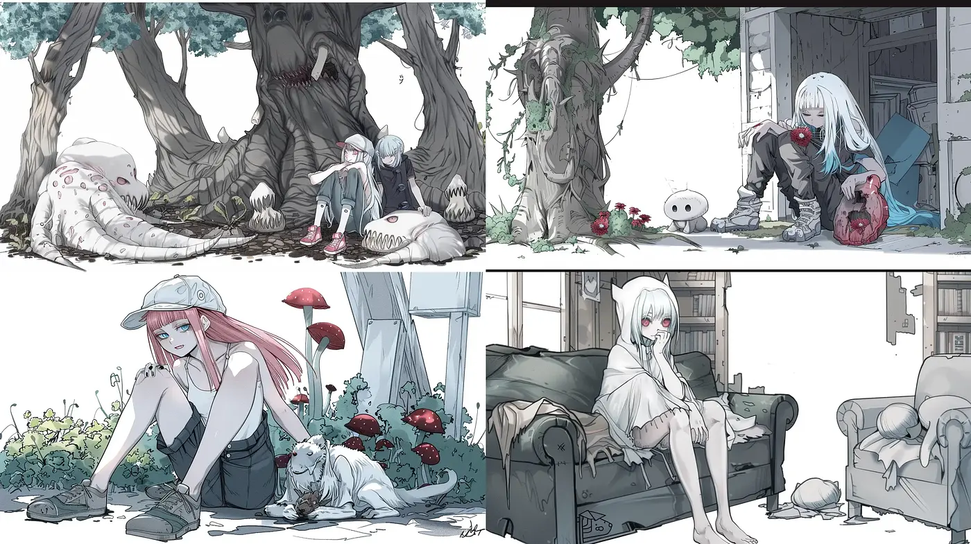 Ethereal Anime Elegance with a Monochrome Pastel Palette - Midjourney sref style