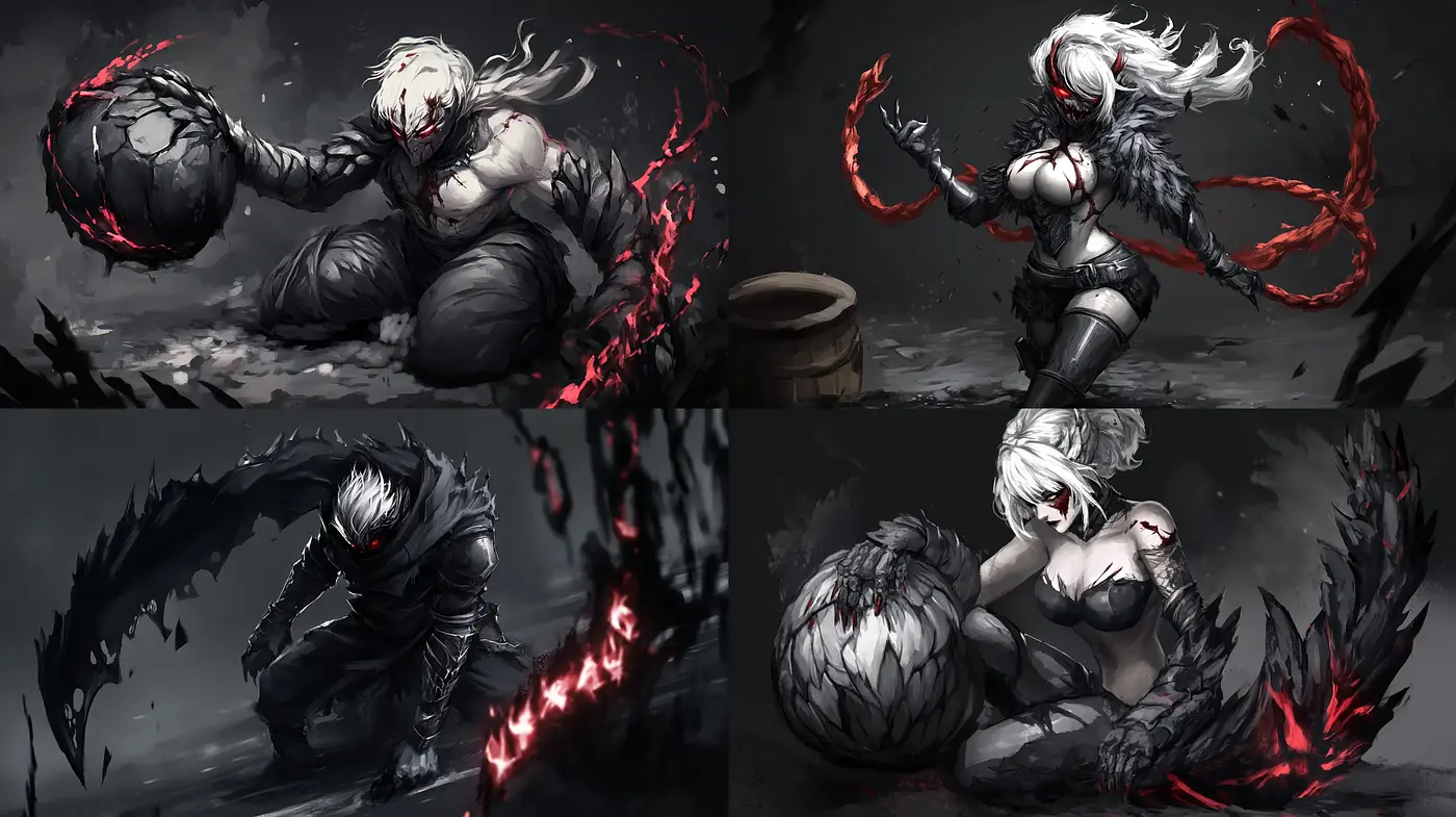 Monochromatic Echoes of a Gritty Fantasy Realm - Midjourney sref style